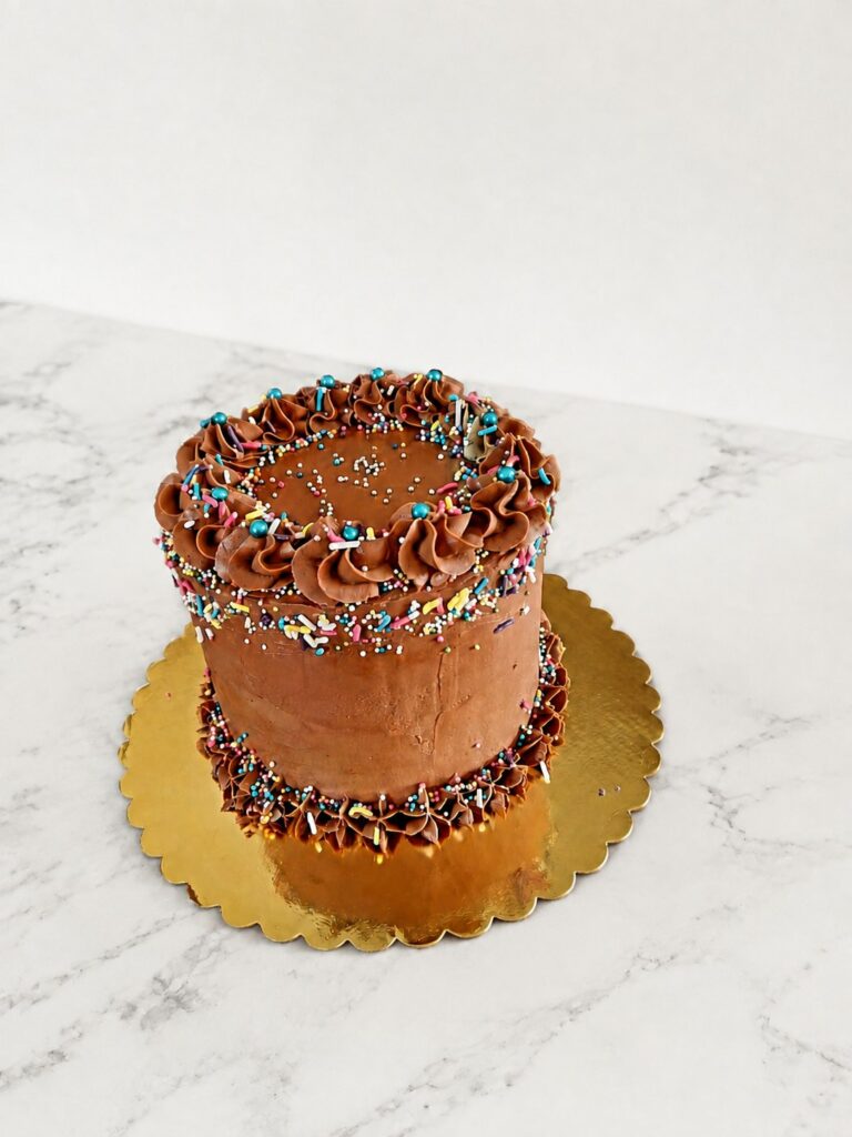 Cake design tout chocolat et décorations colorées