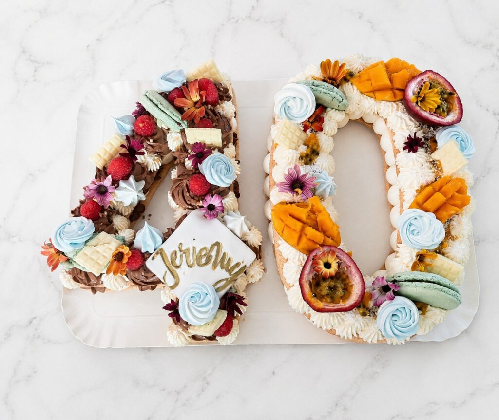 Number cake quarante aux fruits exotiques et au chocolat