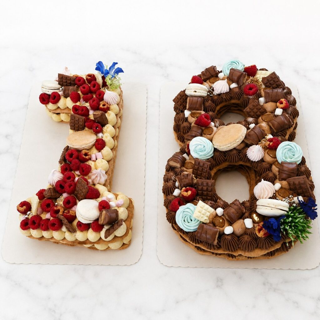 Number cakes un et huit aux framboises et au chocolat