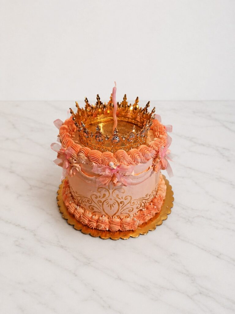 Gâteau rose avec couronne dorée