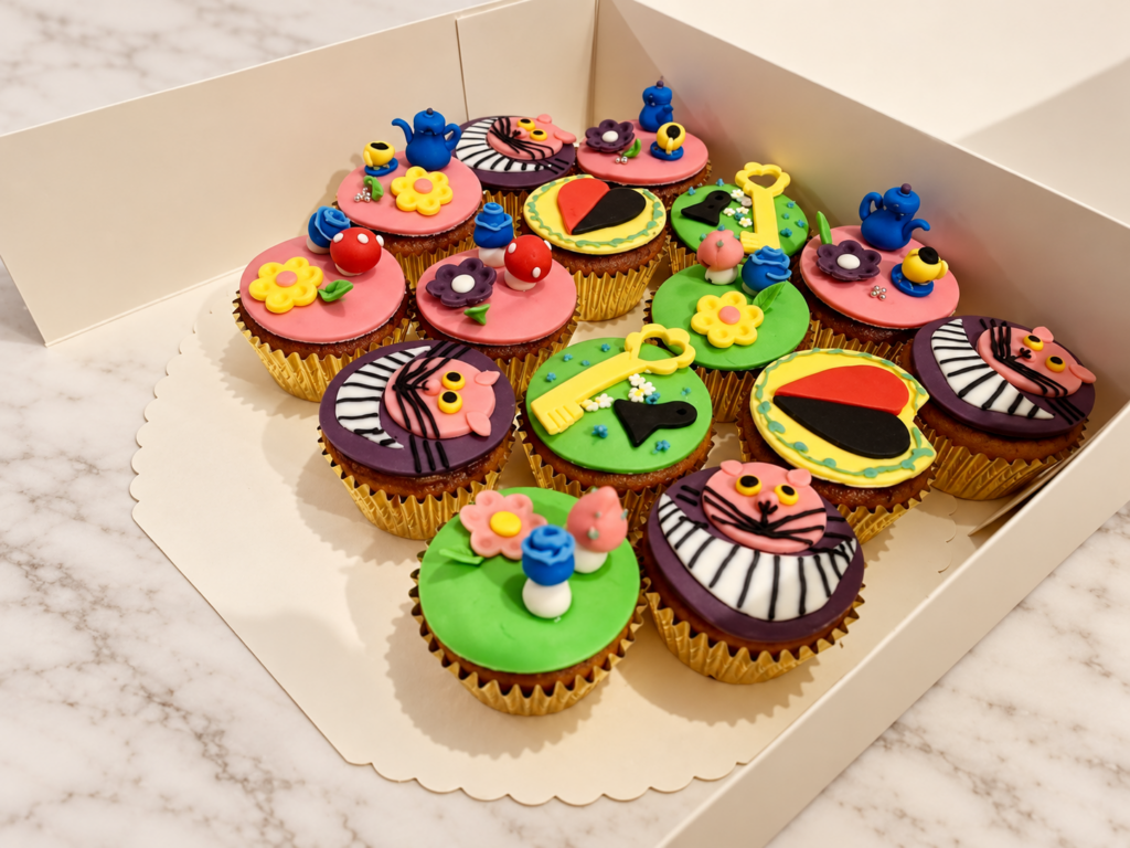 Cupcakes sur le thème d’Alice au pays des merveilles